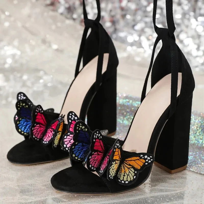 Colourful butterflies Open Toe high heel Sandals