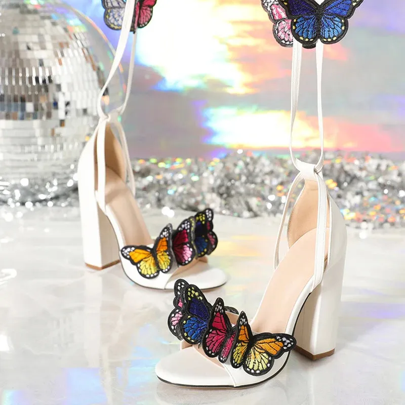 Colourful butterflies Open Toe high heel Sandals