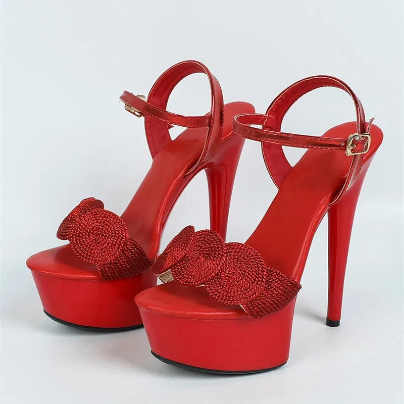 Fashion Buckle Strap Red High Heel Sandals