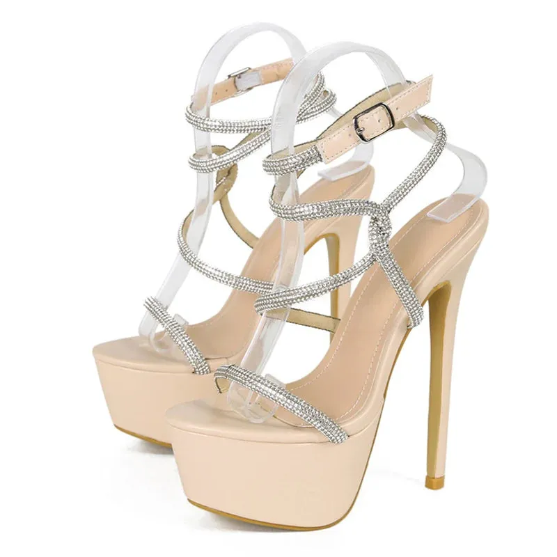 Fashion Rhinestone straps Narrow Band High Heel Sandals