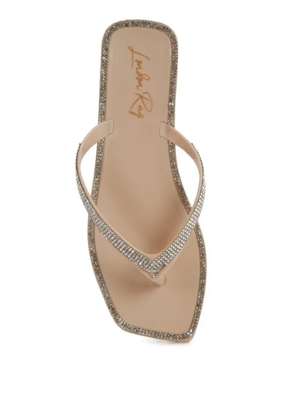 London Rag Golightly Diamante Stud Detail Thong Flats