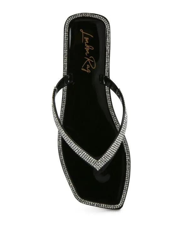 London Rag Golightly Diamante Stud Detail Thong Flats