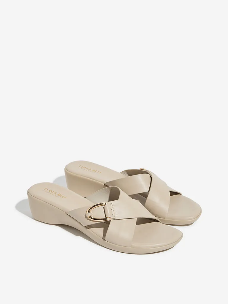 LUNA BLU Ivory Cross Strap Comfort Sandals