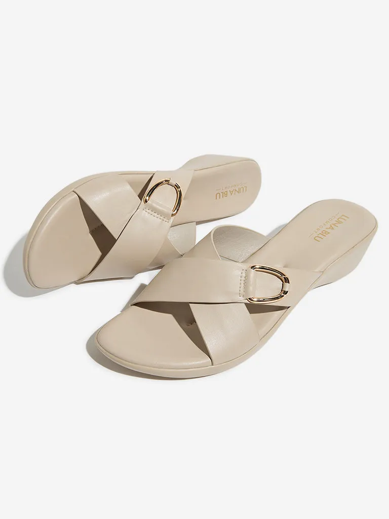 LUNA BLU Ivory Cross Strap Comfort Sandals