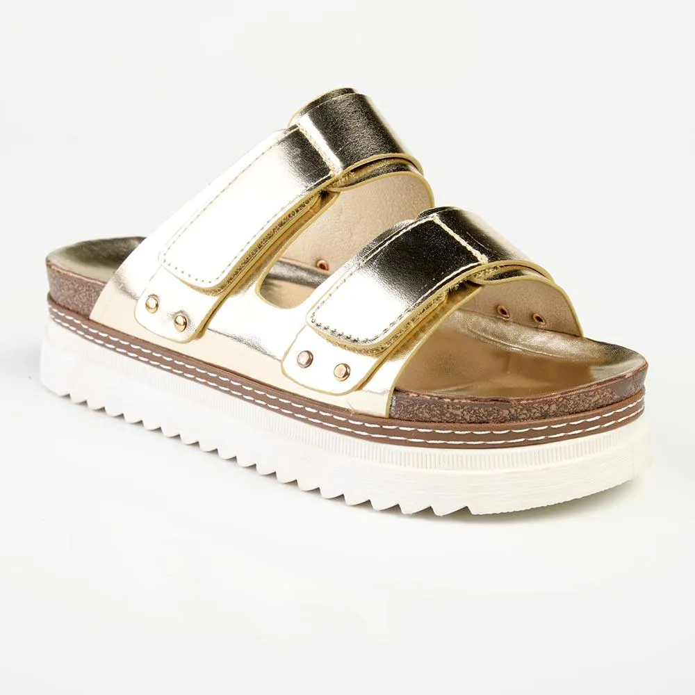 Madison JO Double Velcro Strap Sandals - Champagne