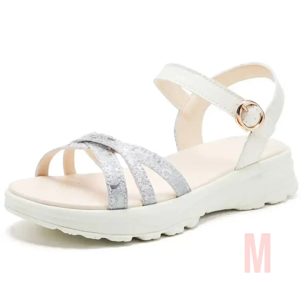 Merendy Safona Flat-Heel Open-Toe Buckle Slide Sandals