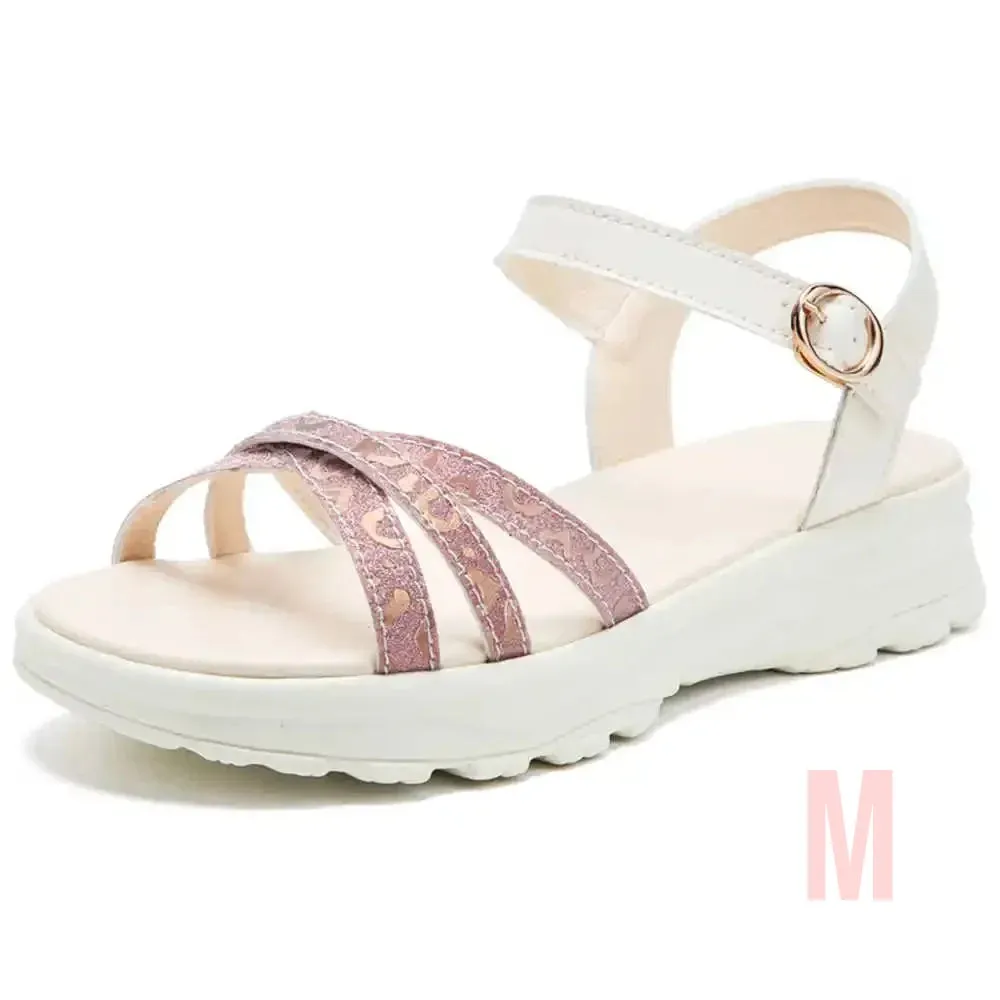 Merendy Safona Flat-Heel Open-Toe Buckle Slide Sandals