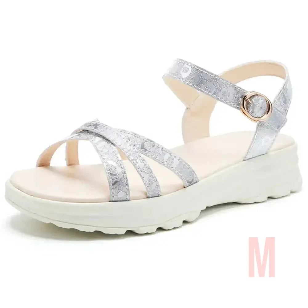 Merendy Safona Flat-Heel Open-Toe Buckle Slide Sandals