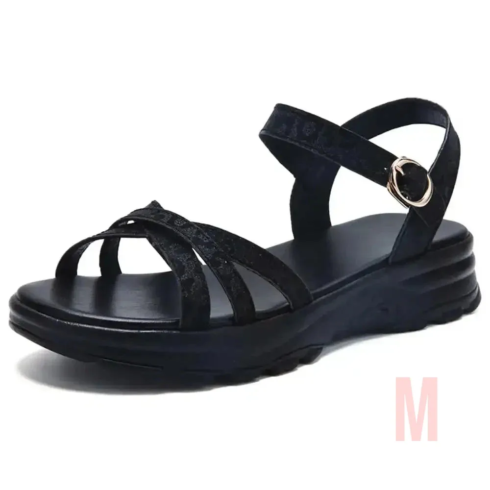 Merendy Safona Flat-Heel Open-Toe Buckle Slide Sandals