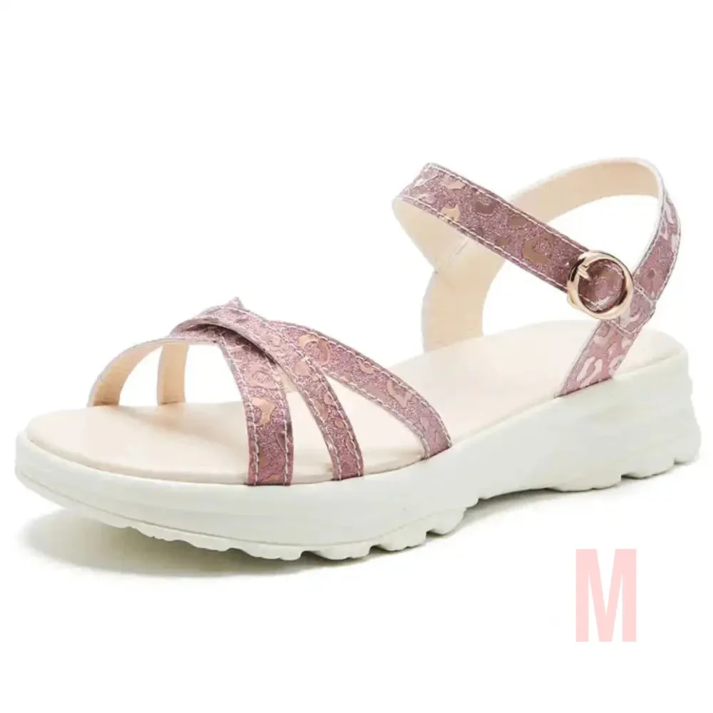 Merendy Safona Flat-Heel Open-Toe Buckle Slide Sandals