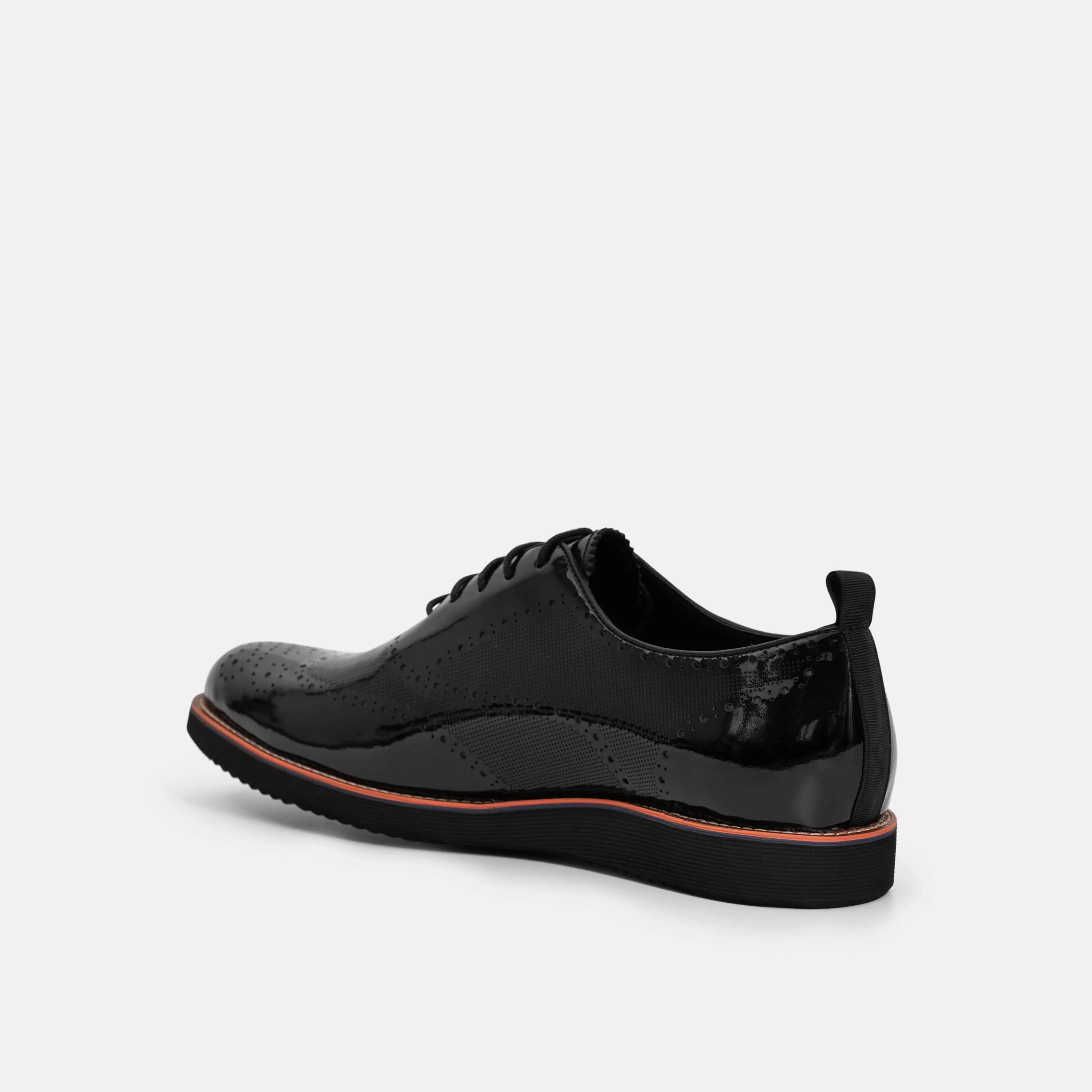 Oscar Black Patent Leather Wholecut Brogue Sneakers