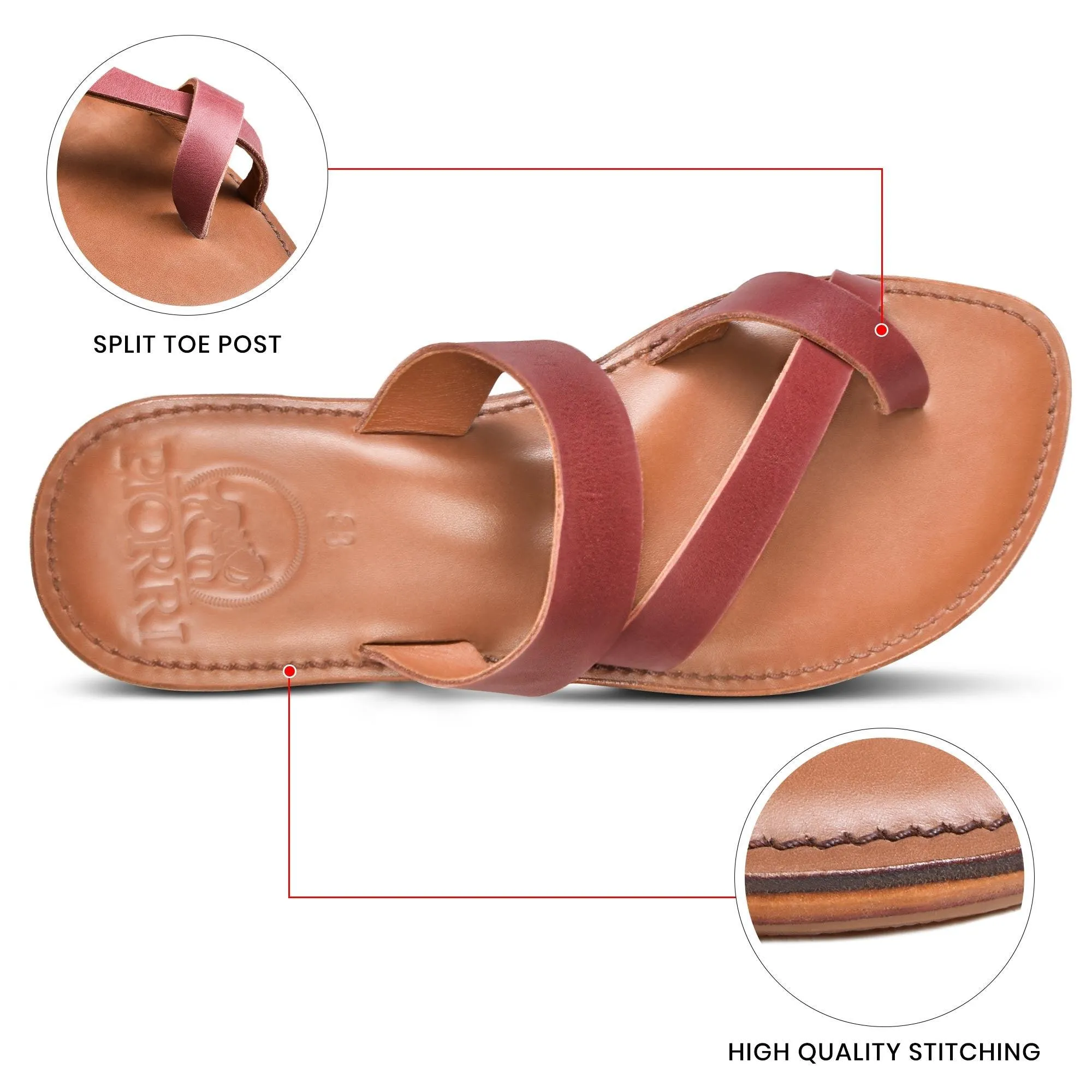 PIORRI by Aerothotic - Styx Women’s Natural Leather Split Toe Slide Sandals - LK2101