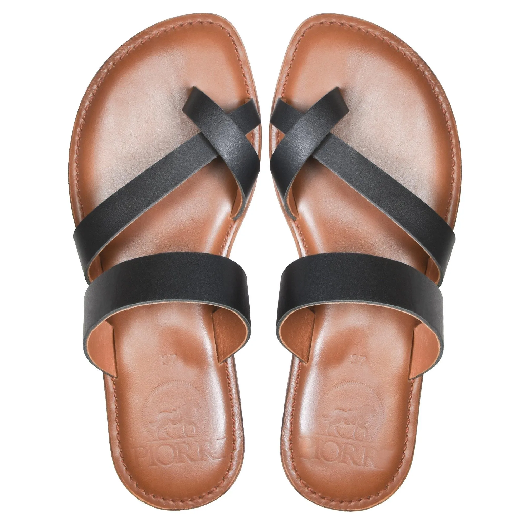 PIORRI by Aerothotic - Styx Women’s Natural Leather Split Toe Slide Sandals - LK2101