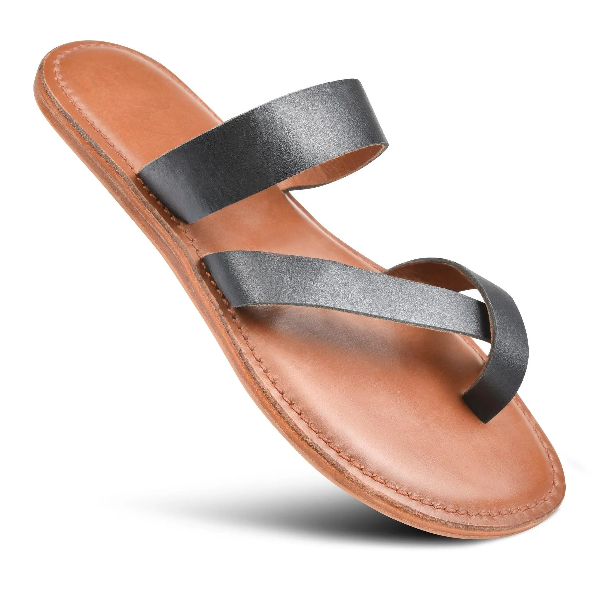 PIORRI by Aerothotic - Styx Women’s Natural Leather Split Toe Slide Sandals - LK2101