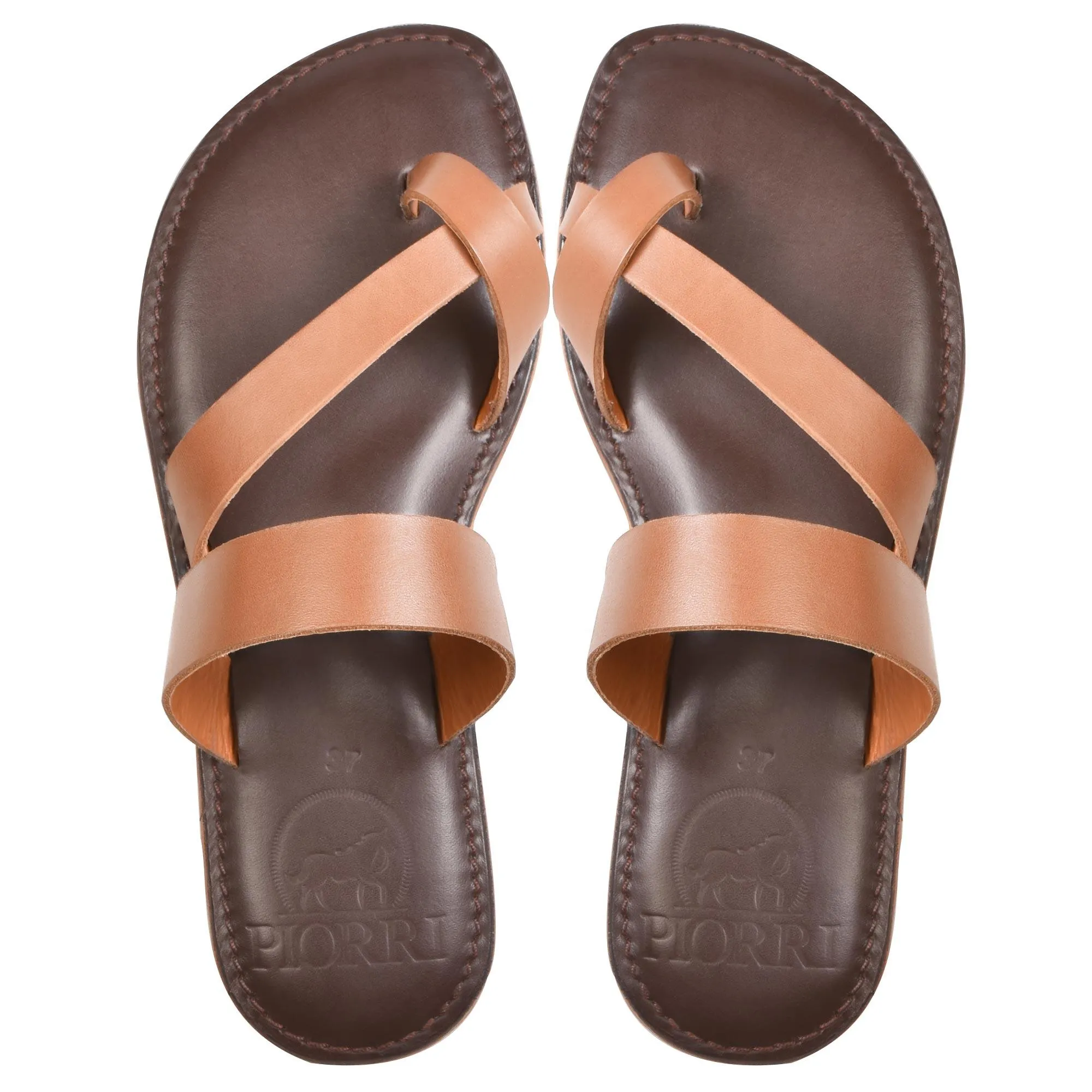 PIORRI by Aerothotic - Styx Women’s Natural Leather Split Toe Slide Sandals - LK2101