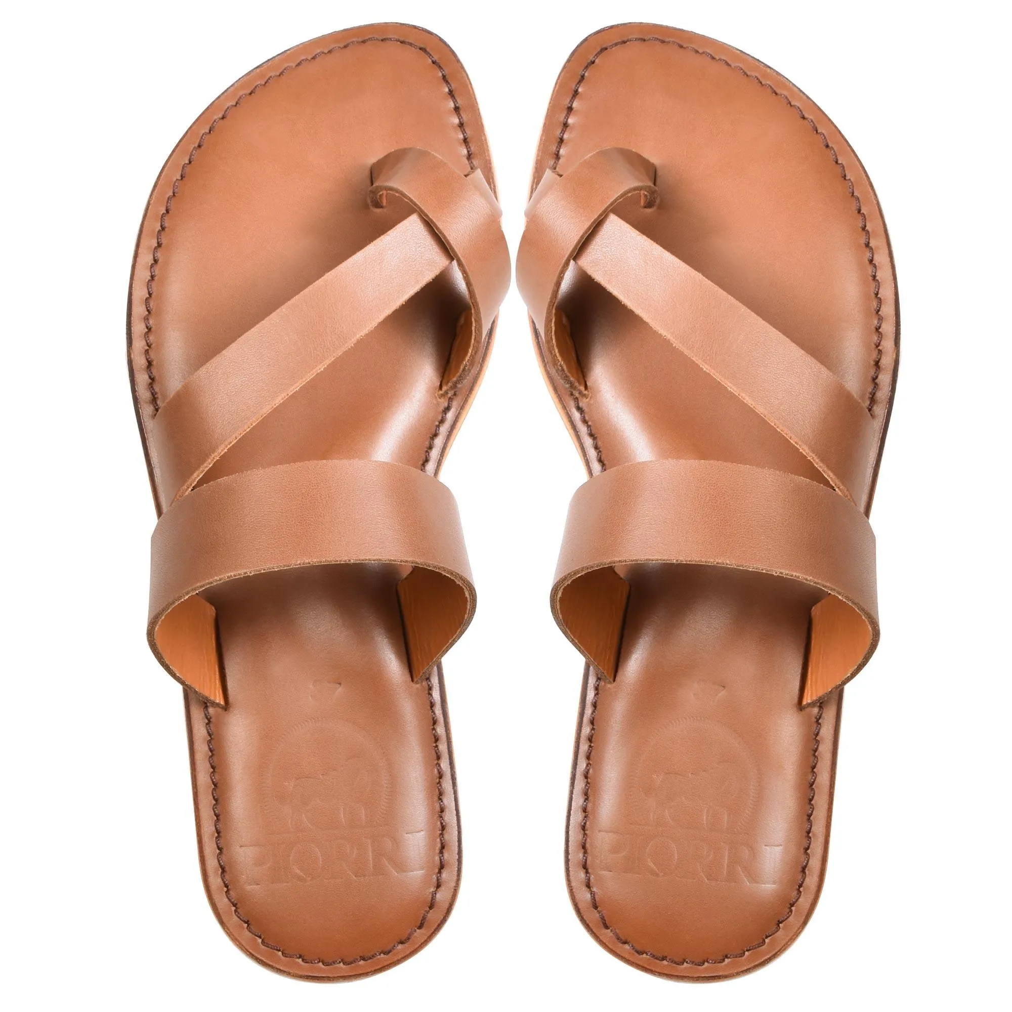 PIORRI by Aerothotic - Styx Women’s Natural Leather Split Toe Slide Sandals - LK2101