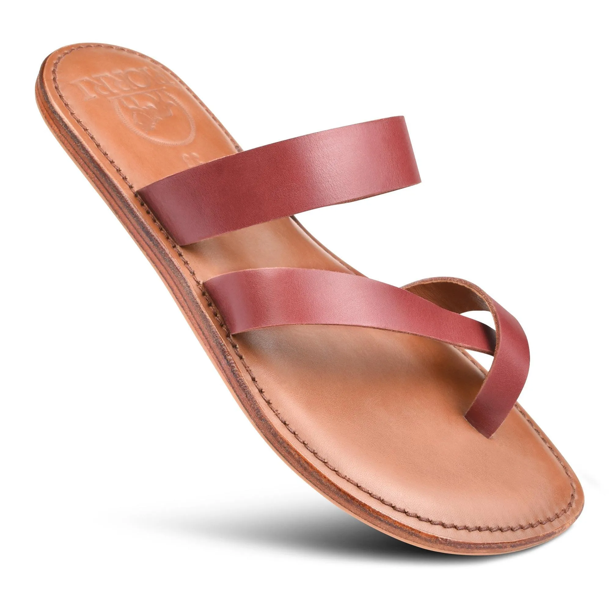 PIORRI by Aerothotic - Styx Women’s Natural Leather Split Toe Slide Sandals - LK2101