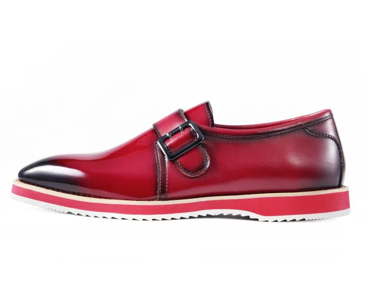 Red Men's Casual Shoes Patent Leather Single Monk Strap Style-Skyler