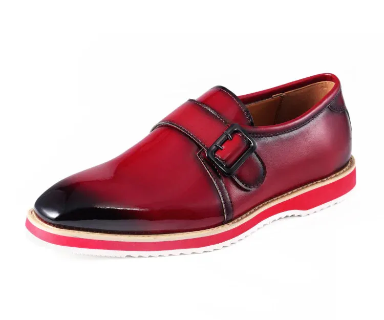 Red Men's Casual Shoes Patent Leather Single Monk Strap Style-Skyler