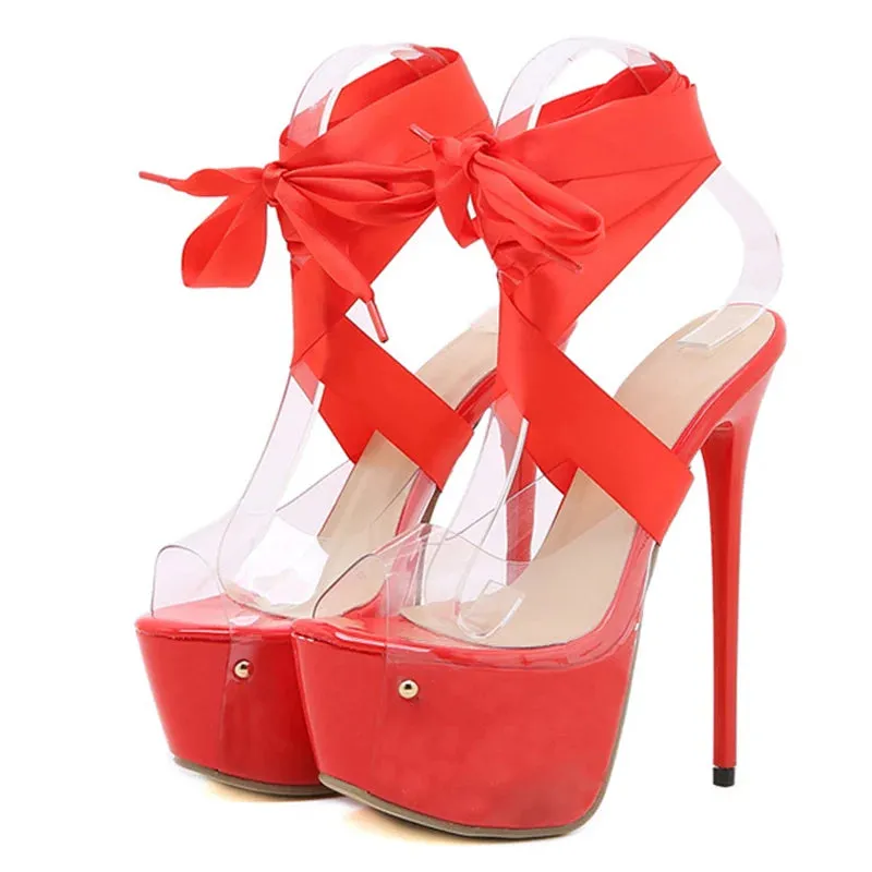 Ribbon Lace-Up high heel Platform Sandals