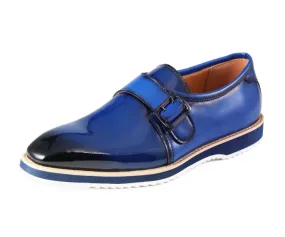 Royal Blue Men's Casual Shoes Patent Leather Single Monk Strap Style-Skyler