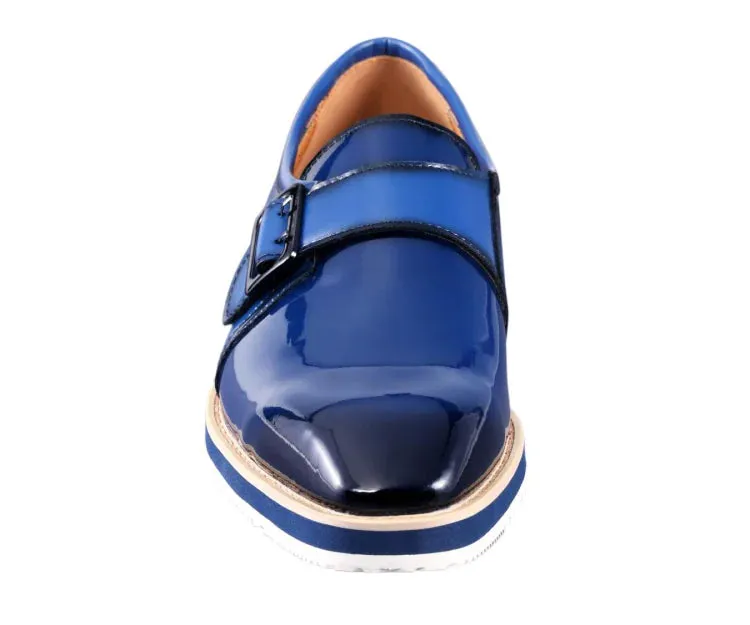 Royal Blue Men's Casual Shoes Patent Leather Single Monk Strap Style-Skyler