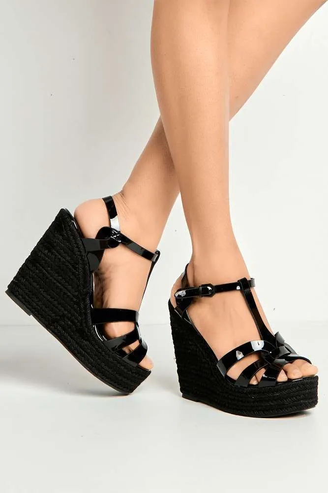 Selene Anklestrap Open Toe Wedge Sandals in Black