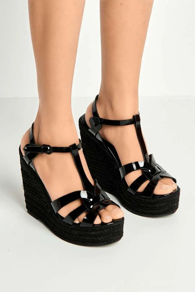 Selene Anklestrap Open Toe Wedge Sandals in Black