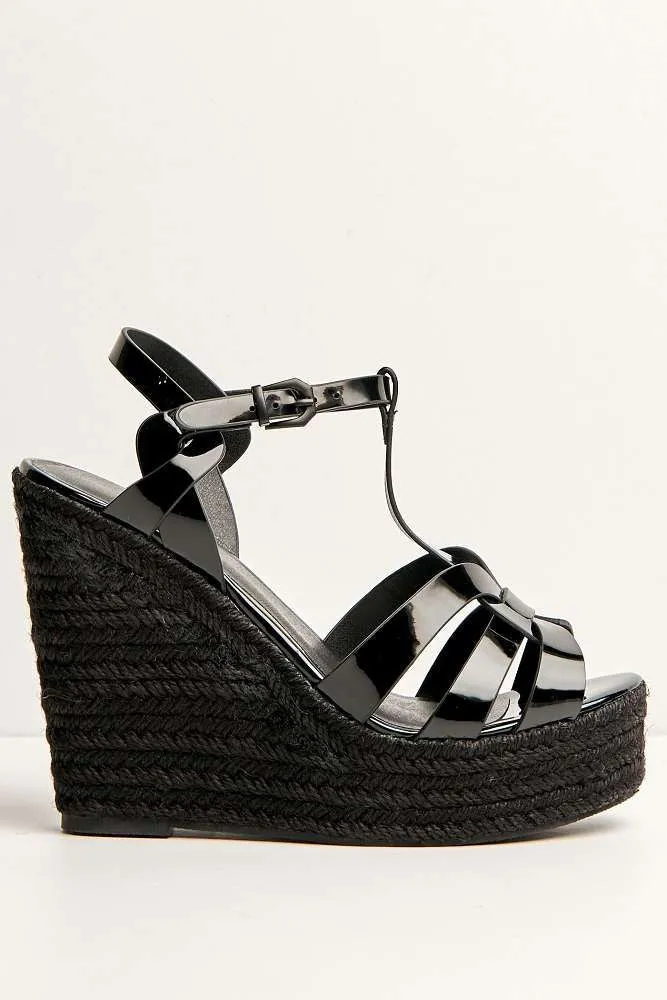 Selene Anklestrap Open Toe Wedge Sandals in Black