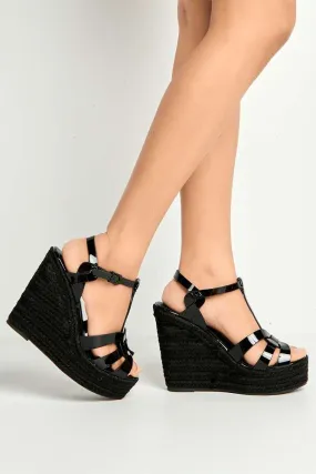 Selene Anklestrap Open Toe Wedge Sandals in Black