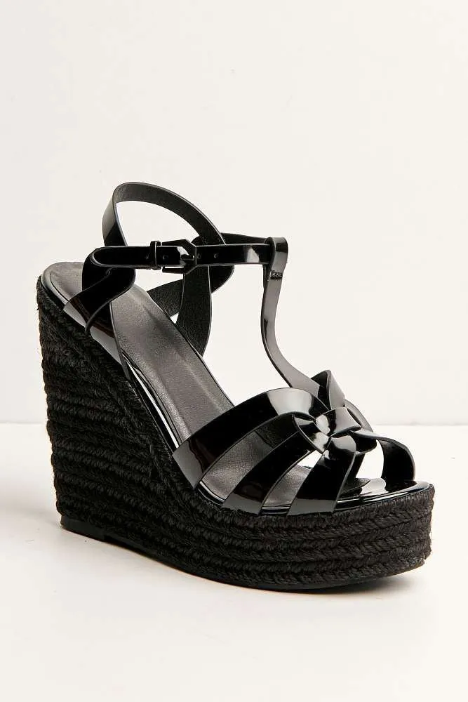 Selene Anklestrap Open Toe Wedge Sandals in Black