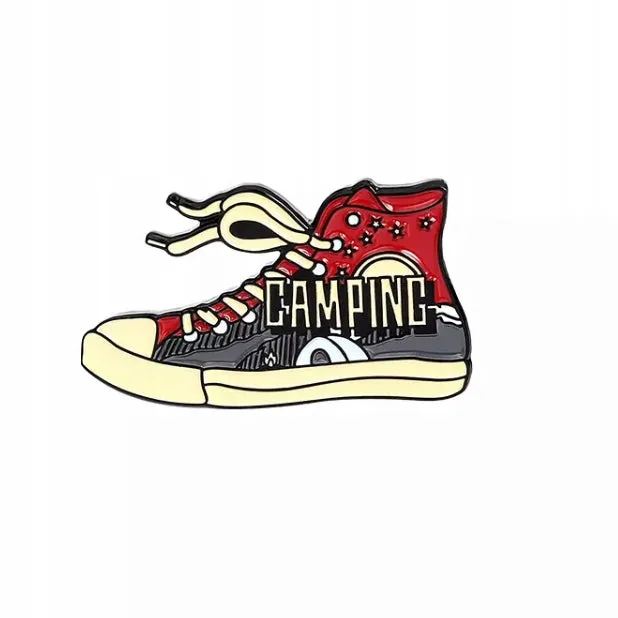 Sneakers camping enamel pin