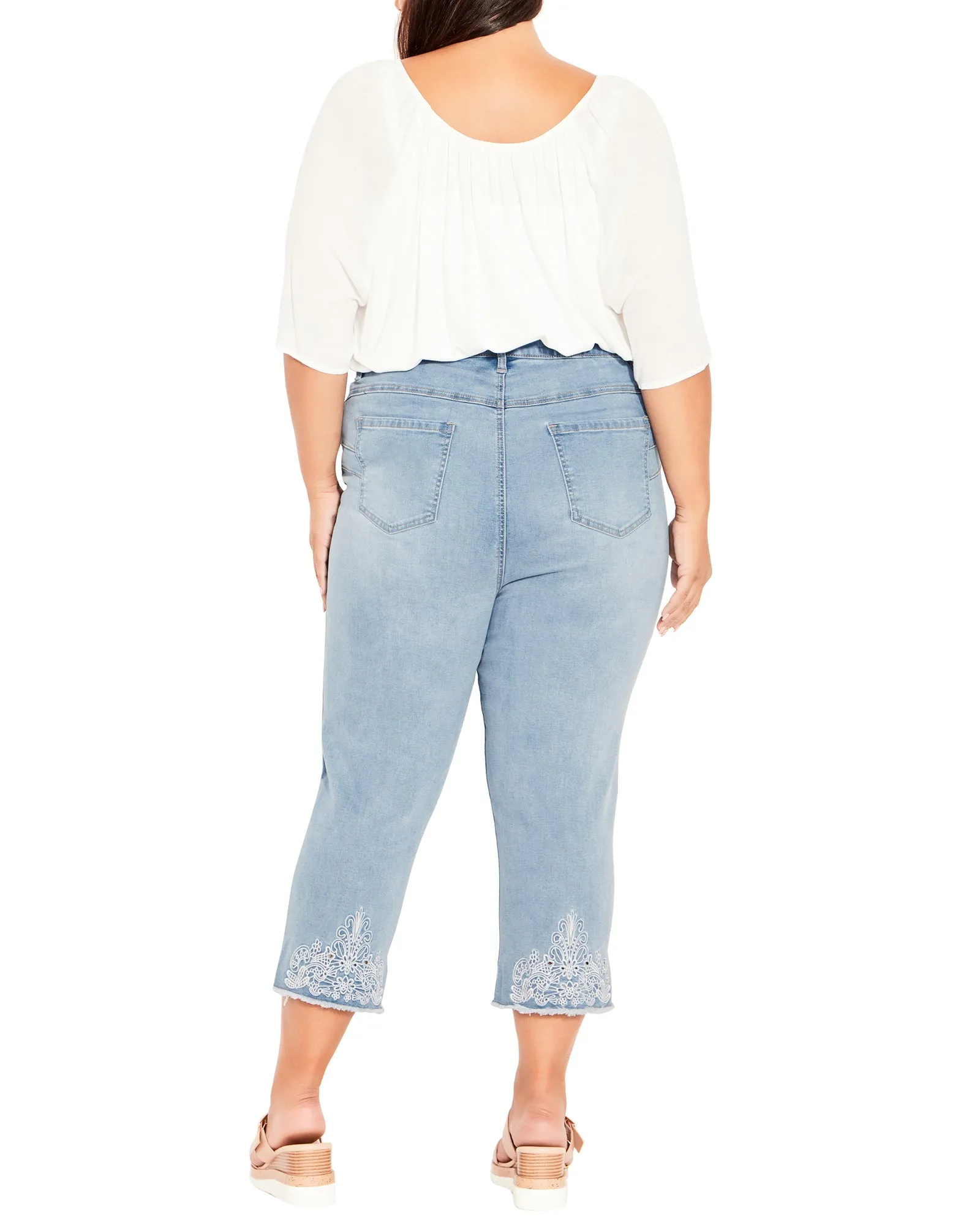 Sunburst Embellished Crop Jean | Light Wash