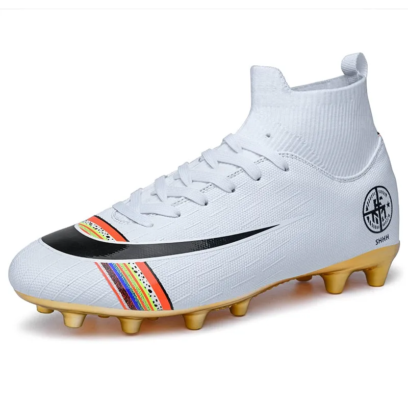 White Golden Men Football Boots High Ankle Soccer Shoe Women Soft Groud Man Football Shoes Botas De Futbol Socks Cleats Training