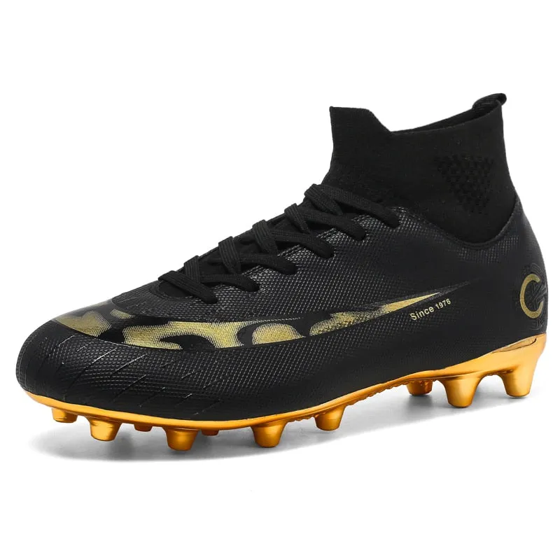 White Golden Men Football Boots High Ankle Soccer Shoe Women Soft Groud Man Football Shoes Botas De Futbol Socks Cleats Training