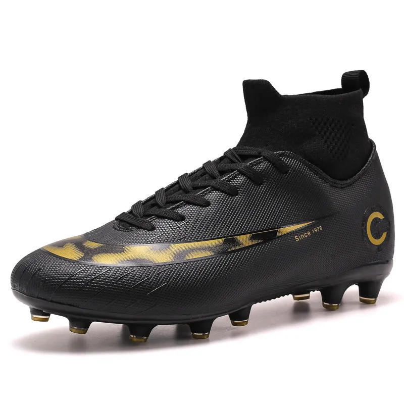 White Golden Men Football Boots High Ankle Soccer Shoe Women Soft Groud Man Football Shoes Botas De Futbol Socks Cleats Training