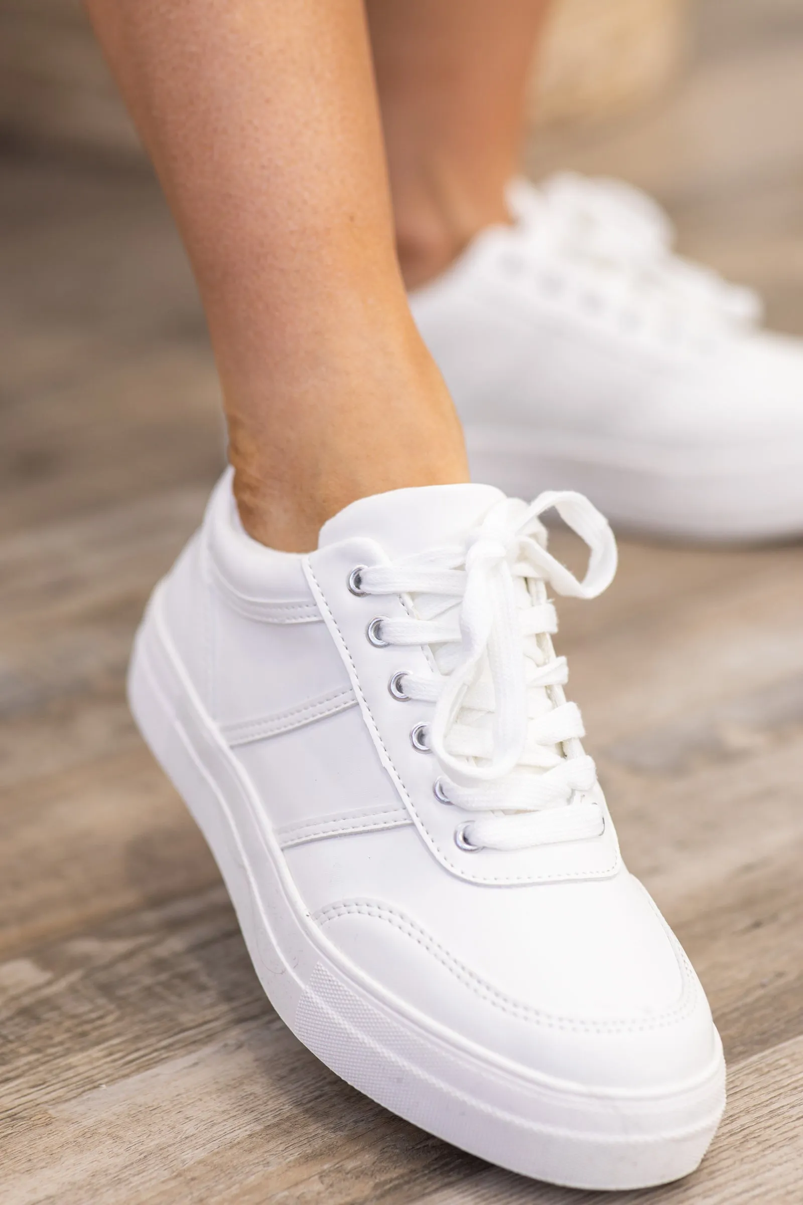 White Lace Up Memory Foam Sneakers