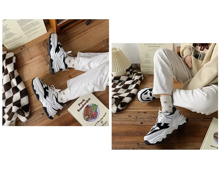 Women White Sneakers  Spring Autumn Casual Trainers Basket Femme Dad Shoes Fashion Lace Up Chunky Platform Sneakers Ladies