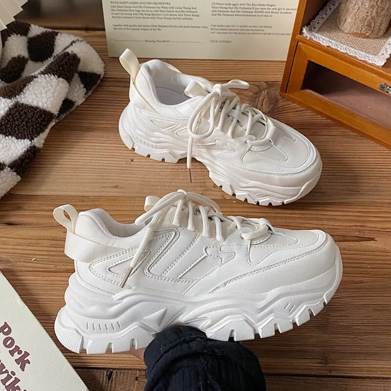 Women White Sneakers  Spring Autumn Casual Trainers Basket Femme Dad Shoes Fashion Lace Up Chunky Platform Sneakers Ladies